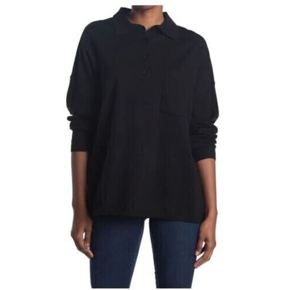RDI Women's Oversized Polo Pocket Tunic Sweater In Black Medium MSRP $50 - Picture 1 of 3